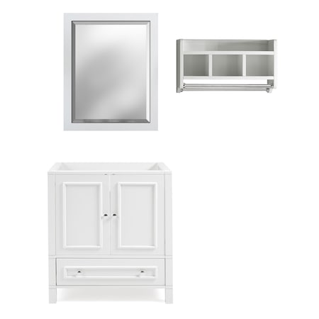 Alaterre Furniture Williamsburg 3pc Wooden Vanity Set - 30-in. L Vanity, 30-in. L Mirror, 25-in. W Wall Shelf, White AVAN3000WHBB